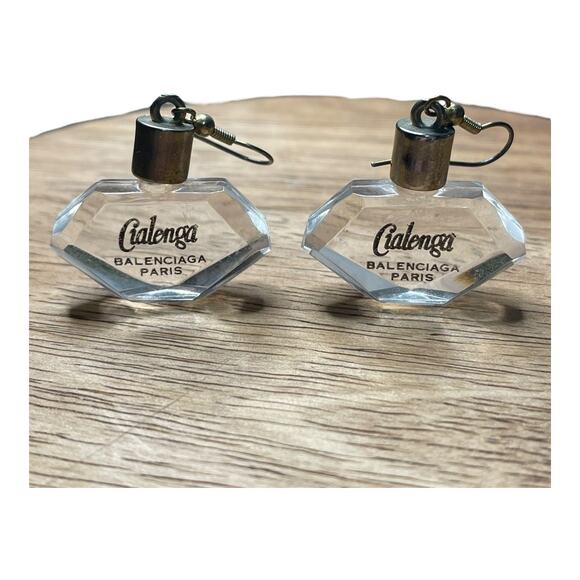 Vintage Balenciaga Paris Cialenga Perfume Bottle Charm Earrings Brass Hooks - Picture 1 of 16